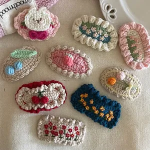 Barrettes à cheveux faites main au crochet avec motifs fleurs et animaux pour les filles