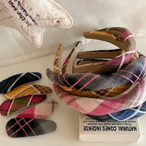 Vintage Plaid Fabric Hair Clip Headband Retro Checkered Pattern Tweed Accessories For Women Girls Daily Fashion Hairpiece