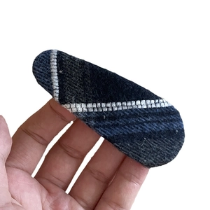 Pink and navy blue checkered fabric hair clip with contrast stitching for women