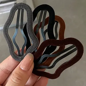 Set of four flocking wave BB hair clips in neutral earth tones for women and girls