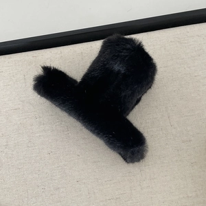 Faux rabbit fur plush hair claw clip in black for elegant autumn winter styling