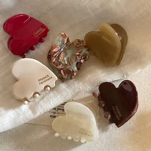 French Vintage Acetate Heart Shaped Mini Hair Claw Clip Small Handmade Hair Accessory For Women Girls Daily Hair Styling