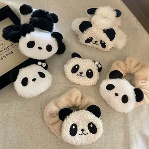 Barrettes à Cheveux en Peluche Panda Kawaii Noir Blanc Ours Fausse Fourrure Élastiques à Cheveux Strass Perle Artificielle Pince à Cheveux