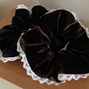 Vintage Velvet Lace Scrunchie For Women Ballet Style Elastic Large Hair Tie Elegant Hair Accessories Hair Rope