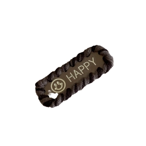 Barrette à cheveux rectangulaire en peluche marron avec motif Happy et visage souriant