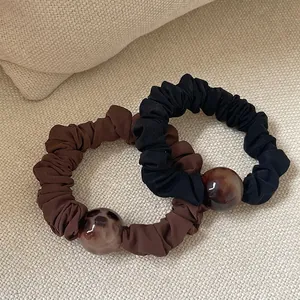 Eleganter Stoff Plissiert Haargummi Mit Vintage Leoparden Marmor Perle Großer Haargummi Haarring Für Damen Tägliche Mode Accessoires