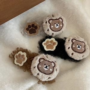 Barrette à Cheveux Coréenne Mignonne en Laine d'Agneau Petit Ours Marron Noir Peluche Broderie Pince BB pour Femmes
