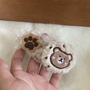 Pince à cheveux ours en peluche marron mignon avec broderie polaire pour l'automne