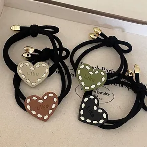 Women's Vintage Heart Elastic Fabric Hair Tie With Like Letter Charm Sweet Girl Fashion Hair Band Accessory