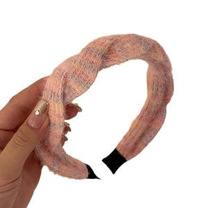 Serre-tête en maille rose style français avec texture pelucheuse douce pour femmes