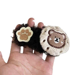 Barrette à cheveux ours en peluche marron pour femme avec motifs animaux brodés