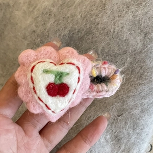 Cute handmade felt bear strawberry flower hair clip for kids with soft plush texture