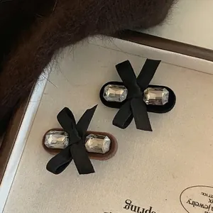 Handmade Velvet Bow Hair Clip With Rhinestone Elegant Duckbill Side Clip Fashionable Commuting Hair Accessories For Women