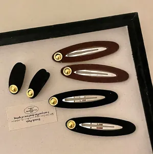 Französische Vintage Beflockung Haarklammern Für Damen Elegante Oval BB Clips Mit Metallschnalle Künstliche Perle Haarschmuck