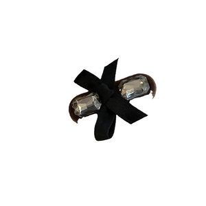 Elegant black velvet bow hair clip with square zircon crystals and retro fabric finish