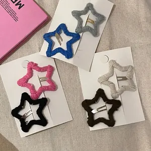 Pince à Cheveux BB en Fil Tissé en Forme d'Étoile pour Femmes Filles Douce Épingle à Cheveux Étoile en Laine Accessoires de Mode