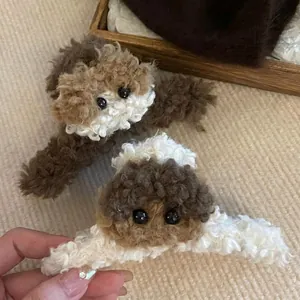 Cute Plush Puppy Shark Hair Claw Large Curly Fleece Dog Shape Hair Clip Adorable Winter Warm Hair Accessories For Women