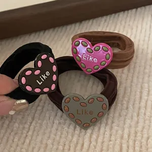 High Elastic Heart Hair Tie Polka Dot Resin Charm Seamless Hair Rope Fashion Commuter Hair Accessories For Women
