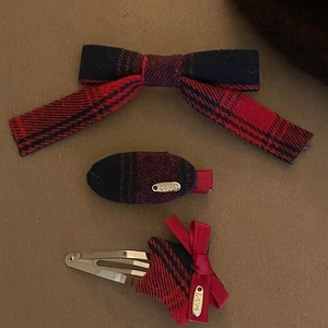 British Plaid Bow Hair Clip Fabric Red Blue Checked Star Design Vintage Hair Accessories For Women Girls Hairpin Headwear