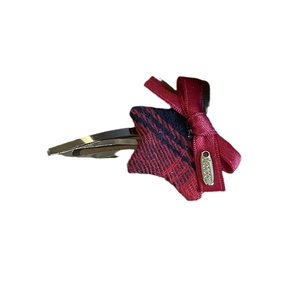 Red plaid fabric star hair clip with satin bow and metal duckbill clip for women