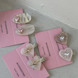 Pinces à cheveux en acétate rose avec strass et accessoires de coiffure en forme de cœur