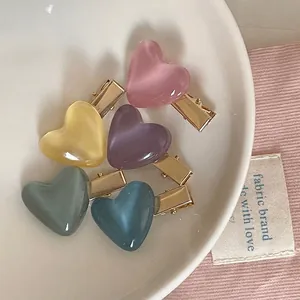 Korean Sweet Heart Shaped Hair Clip Golden Fabric Duckbill Side Clip Minimalist Bangs Clip Fashion Hair Accessories For Women