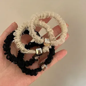 Elegant Organza Hair Scrunchie Geometric Crystal Buckle Elastic Hair Tie Fashion Chiffon Ponytail Holder Hair Accessory