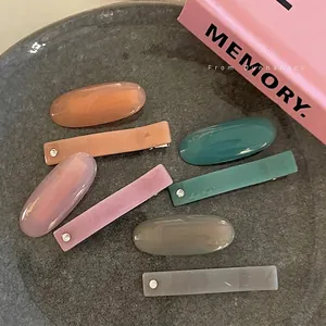 7Pcs jelly texture oval and rectangular candy color resin hair clips on stone tray