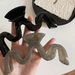 Grande Pince à Cheveux en Vague Couleur Gelée Résine Translucide Antidérapante Minimaliste Courbe en S Barrette pour Femme Mode Accessoires