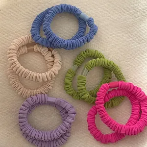Korean Style Pleated Fabric Scrunchie Elegant Solid Color Elastic Hair Tie With Plastic Buckle Handmade Hair Accessories For Women