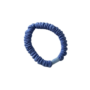 Blue high-elastic pleated hair scrunchie with smooth cylindrical buckle on white background