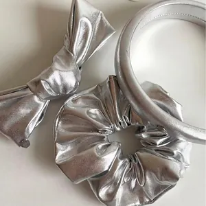 Metallic Silver Gold Rose Red Hair Scrunchies For Women Handmade PU Fabric Large Elastic Hair Ties Fashion Hair Accessories