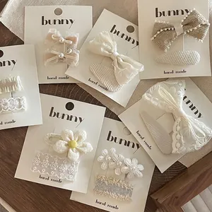 Korean Style White Lace Bow Hair Clips For Girls Kids Handmade Floral Artificial Pearl Hairpins Princess Hair Accessories