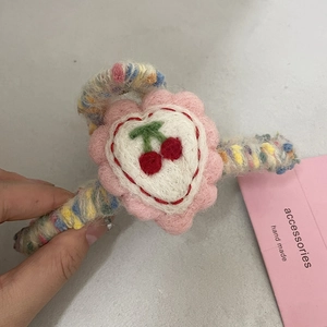 Handmade strawberry felt shark hair clip with embroidery for women daily hair styling