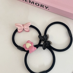 Trois élastiques à cheveux mignons avec breloques d'ours rose et de papillon pour fille
