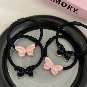 Élastique à Cheveux Papillon Doux Noir en Résine et Alliage Bandeau pour Femmes Filles Accessoire de Coiffure Décoratif