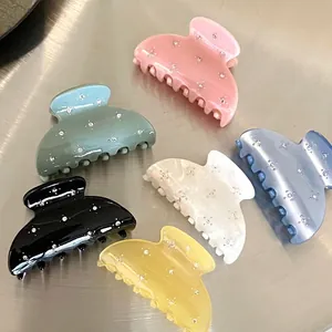Handmade Acetate Hair Claw Clip With Rhinestone Heavy Duty Geometric Hair Catch For Women Elegant Chic Hair Accessories
