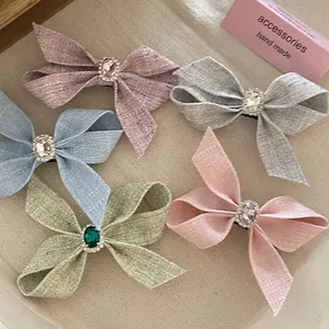 Fermaglio per Capelli a Fiocco in Tessuto Tweed Strass Cristallo Elegante Fatto a Mano Accessori per Capelli per Donne Ragazze