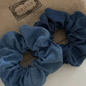 Retro Washed Denim Large Scrunchies Vintage Elastic Hair Bands Handmade Cloth Hair Ties Women Casual Hair Accessories