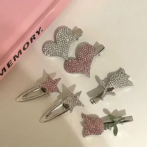 Sparkly Rhinestone Star Flower Hair Clip Luxury Alloy Side Duckbill Clip For Women Daily Party Elegant Hair Accessories