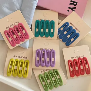 Minimalist Matte Dopamine Color Geometric Oval BB Hair Clips Minimalist Metal Hair Barrettes For Side Bangs Women Girls