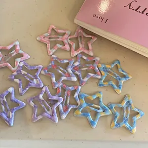 Barrettes à cheveux en forme d'étoile avec motif écossais aux couleurs pastel Y2K