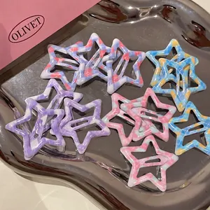 Barrette à Cheveux Étoile à Carreaux Style Académique Couleur Bonbon Étoile à Cinq Branches Clip Y2K Accessoires Cheveux Femmes