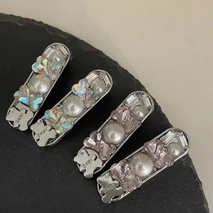 Exquisite Silver Alloy Bear Pendant Hair Clip With Heart Crystal And Faux Artificial Pearl Zirconia Side Clip For Women Daily Accessories