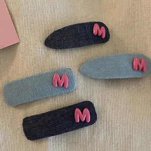 Barrette à Cheveux en Tissu Denim Mignon avec Lettre M pour Femmes Filles Rose Bleu Snap BB Clip Accessoires Cheveux Mode
