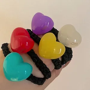 Korean Style Jelly Heart Braided Hair Ties Handmade Elastic Hair Bands For Women Ponytail Resin Heart Hair Accessories