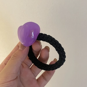 Handmade purple jelly heart hair tie with black braided elastic rope for women ponytail