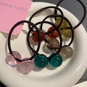 Lazo para el Cabello Elástico Estilo Coreano con Bola de Gelatina Transparente Hecho a Mano de Cuentas de Acrílico Soporte para Coleta de Moda Minimalista