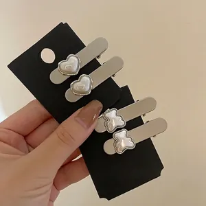 Korean Minimalist Artificial Pearl Metal Duckbill Hair Clips Heart Square Faux Artificial Pearl Hair Accessories For Women Daily Styling