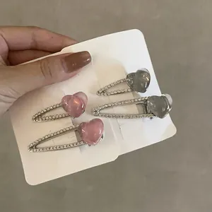 Pinces à Cheveux Douces en Alliage Strass Cœur pour Femmes Filles Rose Gris Pinces Bec de Canard en Forme de Cœur Accessoires de Tête